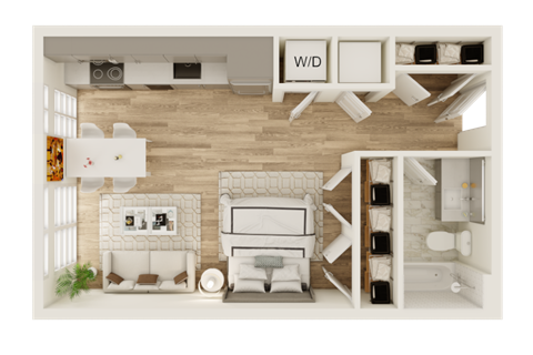 Floor plan for studio, 1 bath, 470 sqft